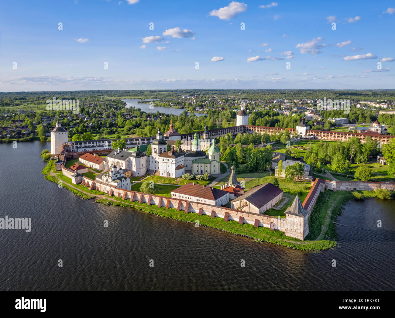 Aerial view of Cyril-Belozersky Monastery used to be the largest monastery and the strongest fortress in Northern Russia. Kirillov, Vologda Oblast Stock Photo