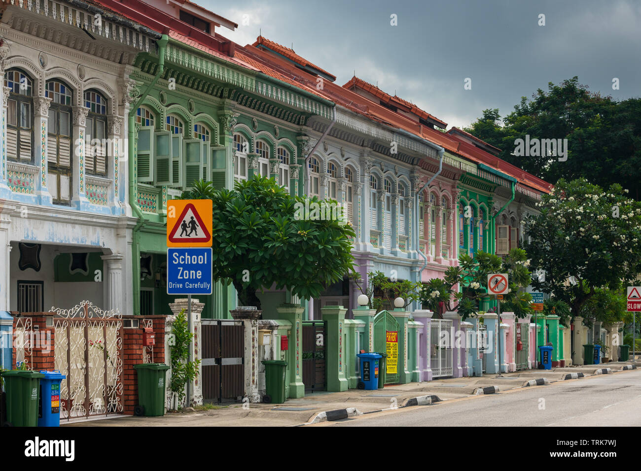 The Joo Chiat area of Singapore is well known for Peranakan style architecture and colourful shophouses. Stock Photo