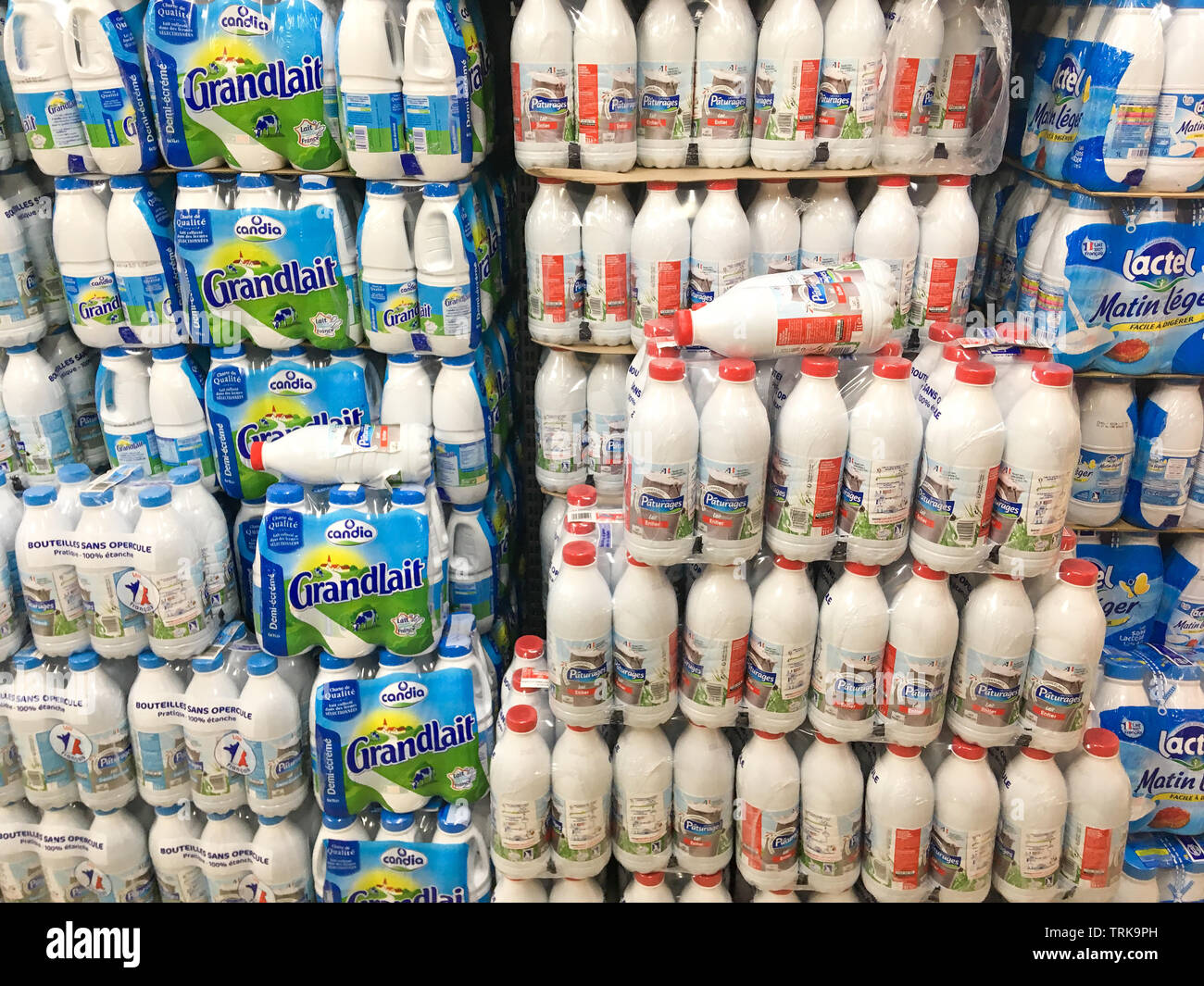 Milk bottles, France Stock Photo