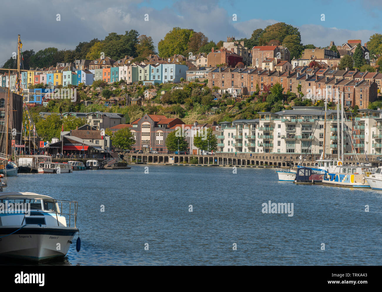 View of Hotwells and Clifton Wood from Bristol Docks, UK Stock Photo