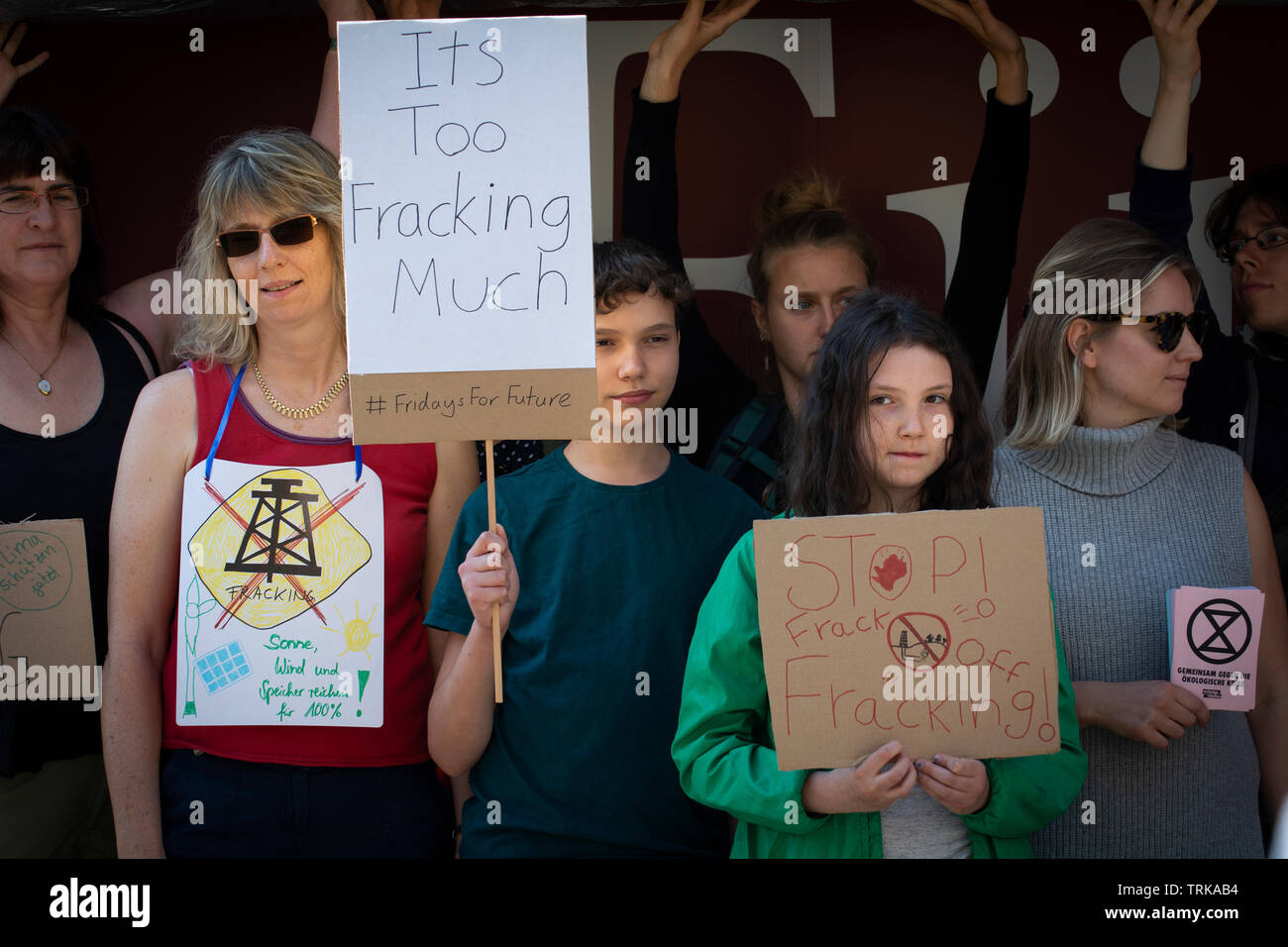 Demonstrators outside the German Bundesrat in Berlin. Against the import of USA Fracked Gas into Germany. Stock Photo