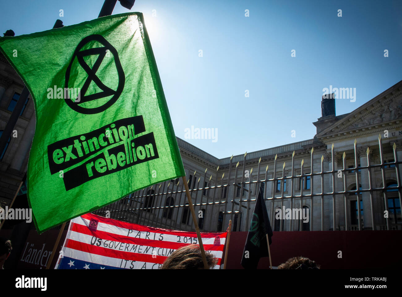 Demonstrators outside the German Bundesrat in Berlin. Against the import of USA Fracked Gas into Germany. Stock Photo