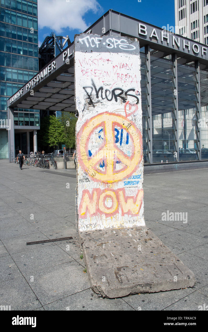 Parts of the Berlin Wall at Potsdam Platz Train Station in Berlin, Germany. Stock Photo