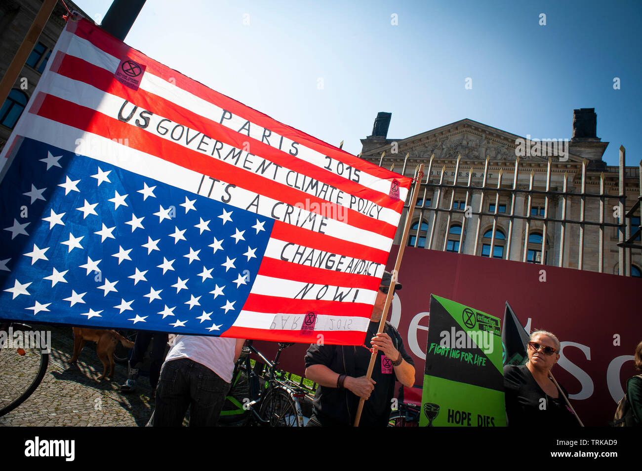 Demonstrators outside the German Bundesrat in Berlin. Against the import of USA Fracked Gas into Germany. Stock Photo