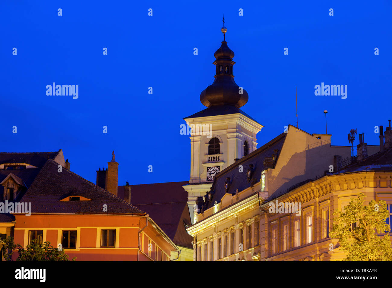 Holy Trinity Church in Sibiu. Sibiu, Sibiu County, Romania. Stock Photo