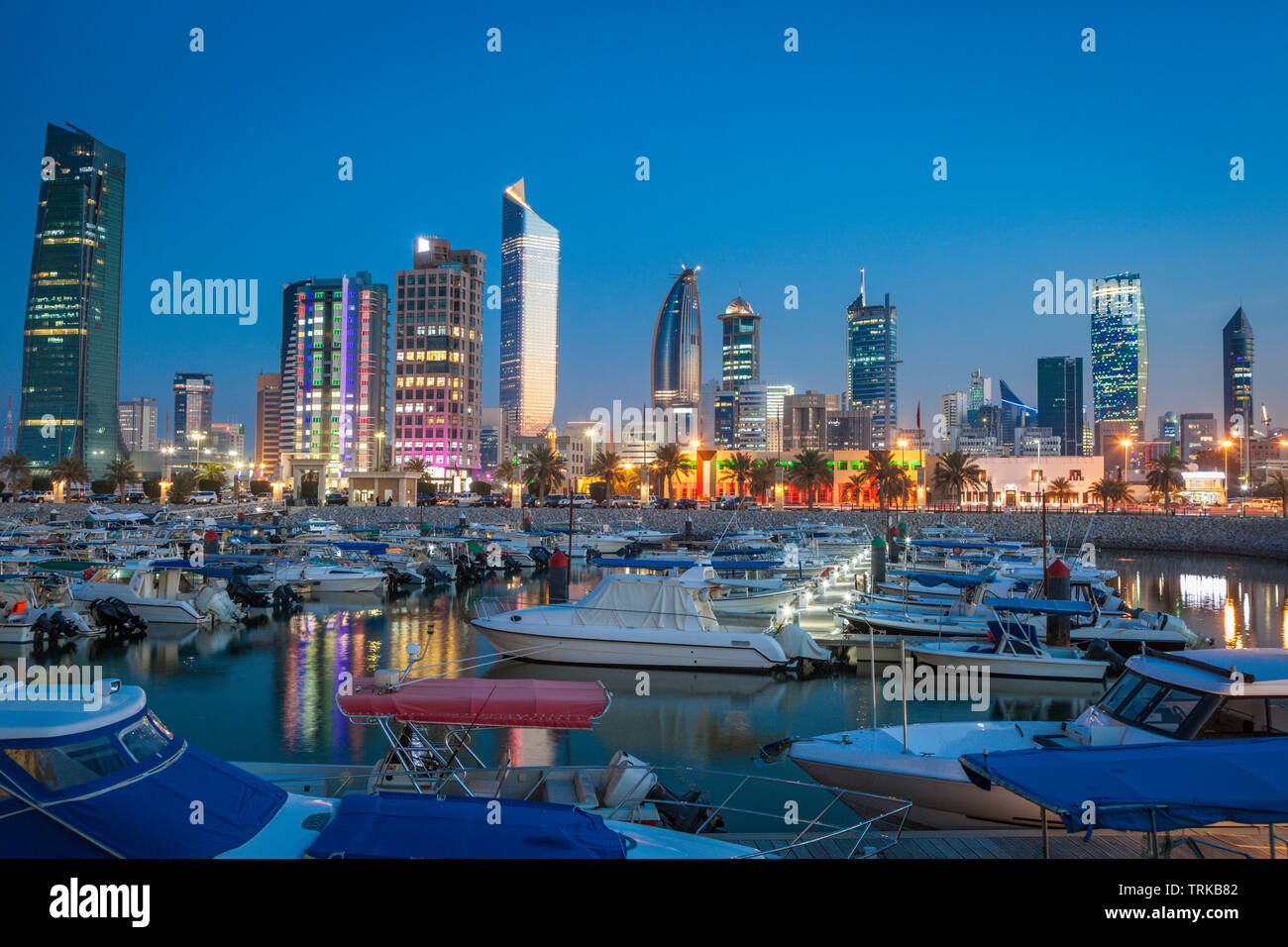 Skyline of Kuwait City at evening. Kuwait City, Kuwait Stock Photo Alamy