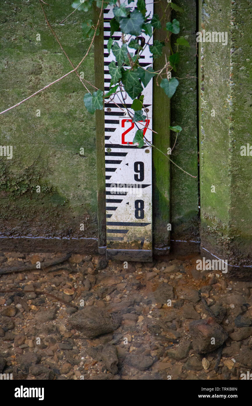 Depth indicator on the River Ore just outside Framlingham Suffolk Stock ...