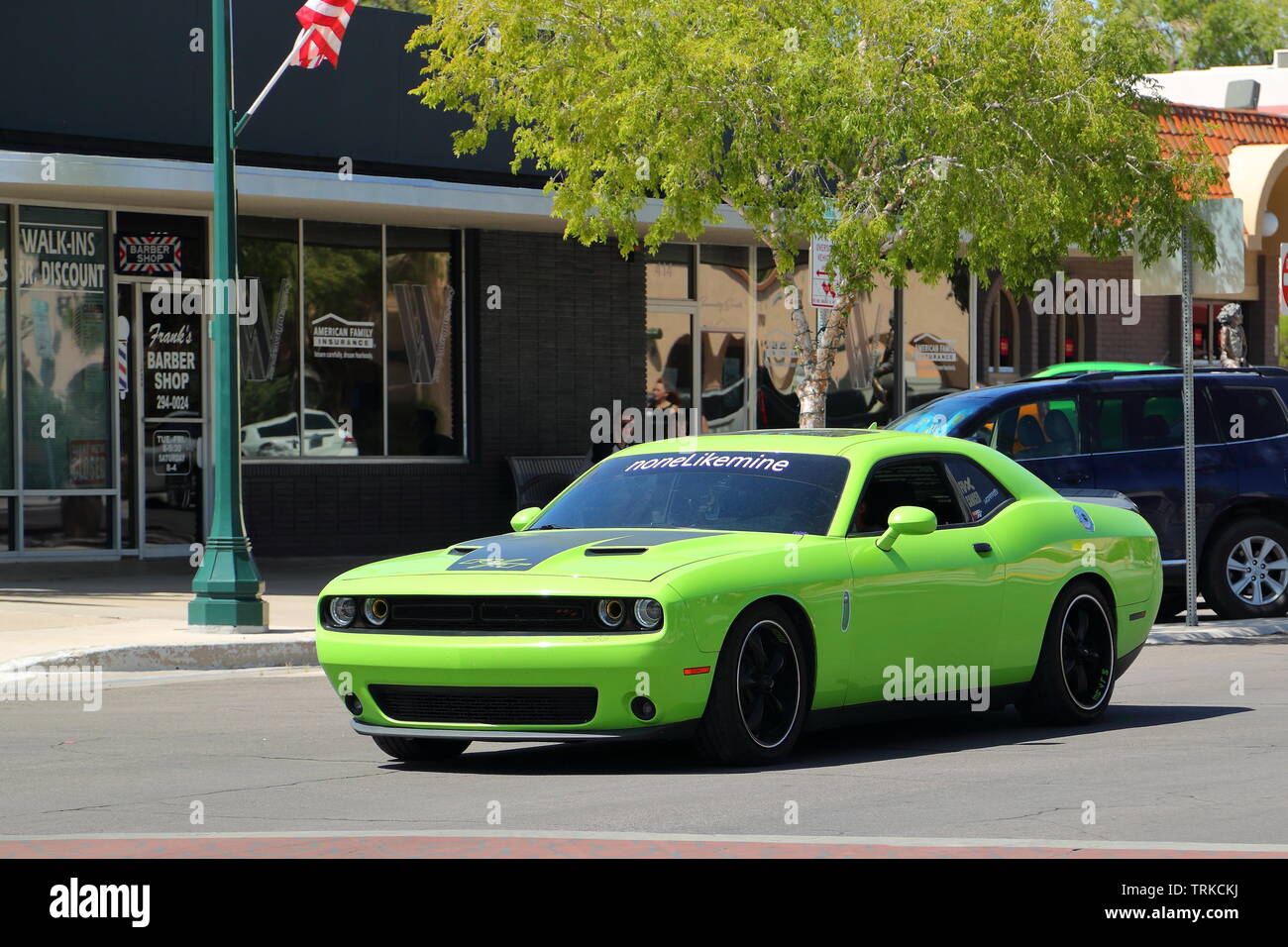 Green American muscle car at a memorial day event at Boulder City, Nevada, USA Stock Photo
