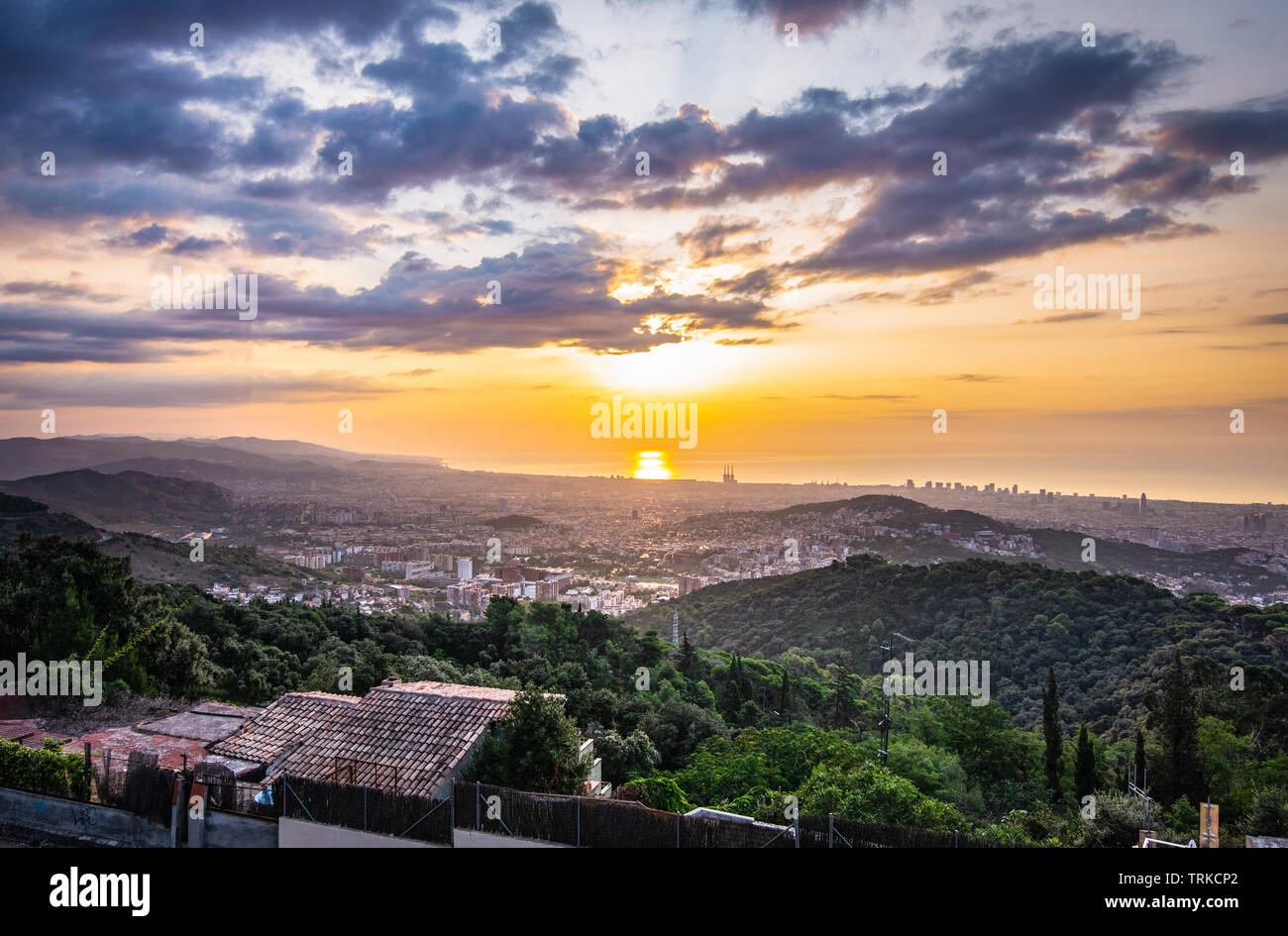 Sunrise in the city seen from the mountain Stock Photo