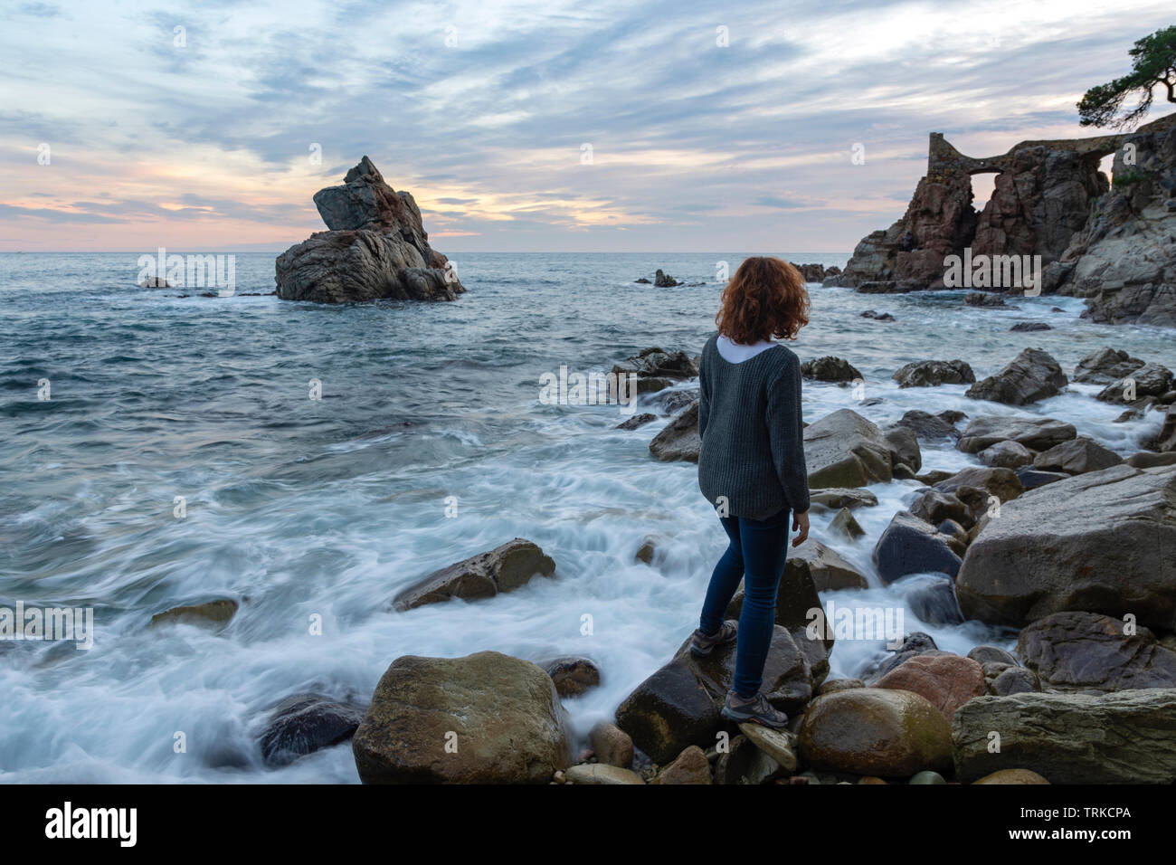 Extraordinary rock formations in the sea. Cala de la Roca del Paller Stock Photo