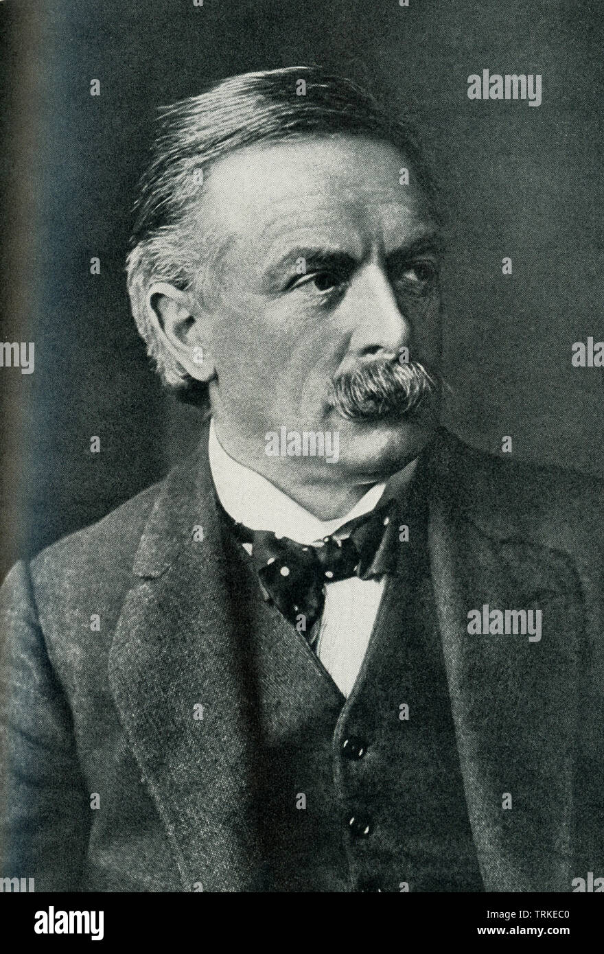 The photo dates to 1922. The caption reads: The Right Hon. David Lloyd George. Who became Prime Minister of England, December 6, 1916. His work during the war was of great importance, first as Chancellor of the Exchequer, and then Minister of Munitions, and after the death of Kitchner as Minister of War. Stock Photo