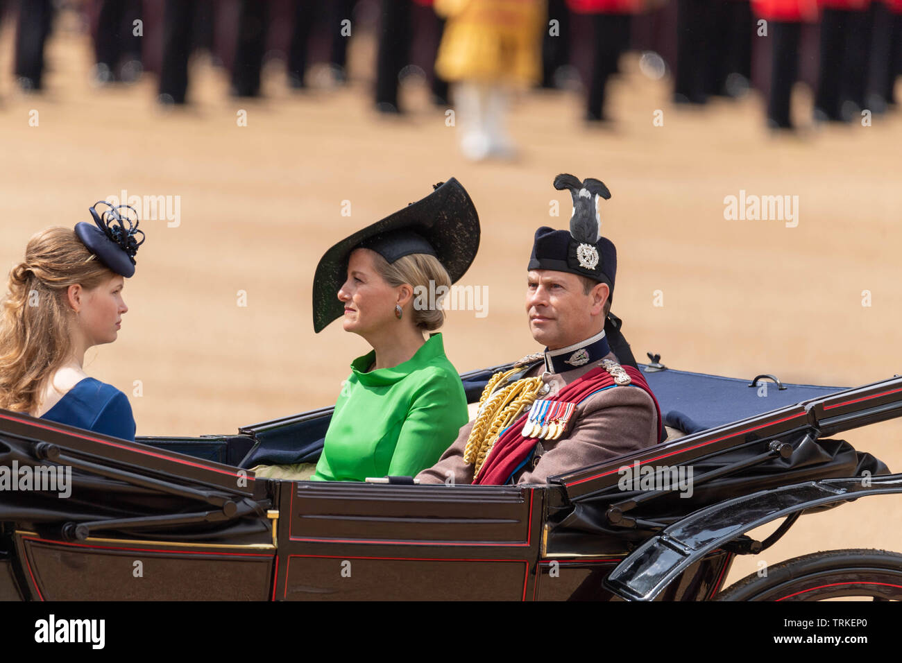 London, UK. 8th June 2019 Trooping the Colour 2019, The Queen's Birthday parade on Horseguards Parade London in the presence of Her Majesty The Queen.  Colour trooped by the 1st Battalion Grenadier Guards Duke and Prince Edward and Countess of Wessex Credit Ian Davidson/Alamy Live News Stock Photo