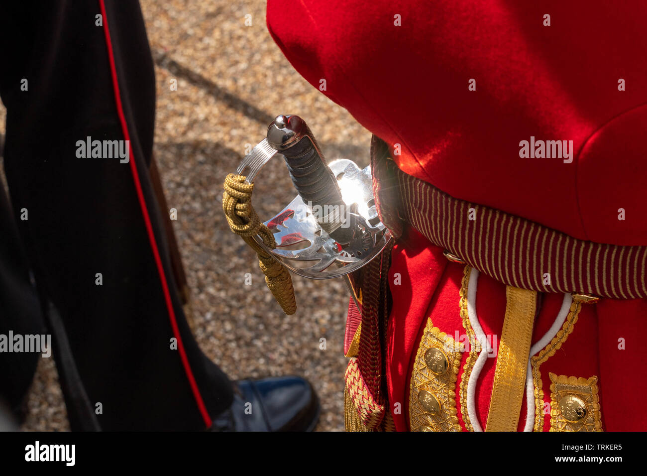 London, UK. 8th June 2019 Trooping the Colour 2019, The Queen's Birthday parade on Horseguards Parade London in the presence of Her Majesty The Queen.  Colour trooped by the 1st Battalion Grenadier Guards  Officer's sword at the Trooping  Credit Ian Davidson/Alamy Live News Stock Photo
