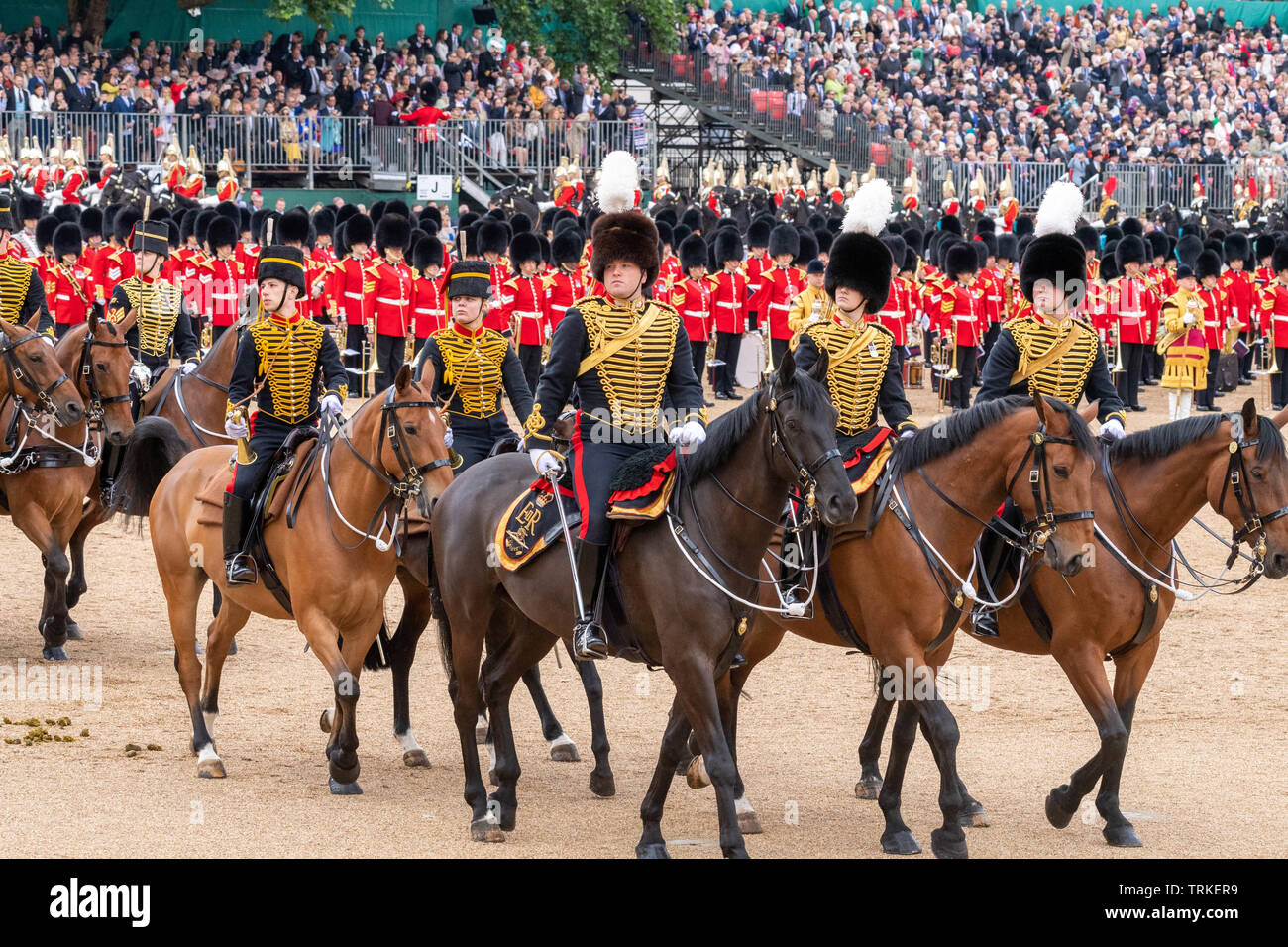 London, UK. 8th June 2019 Trooping the Colour 2019, The Queen's Birthday parade on Horseguards Parade London in the presence of Her Majesty The Queen.  Colour trooped by the 1st Battalion Grenadier Guards  Royal Horse Artillery Credit Ian Davidson/Alamy Live News Stock Photo