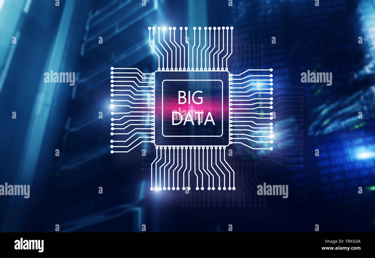 Big Data Concept on modern server room. Blue Technology Background Stock Photo