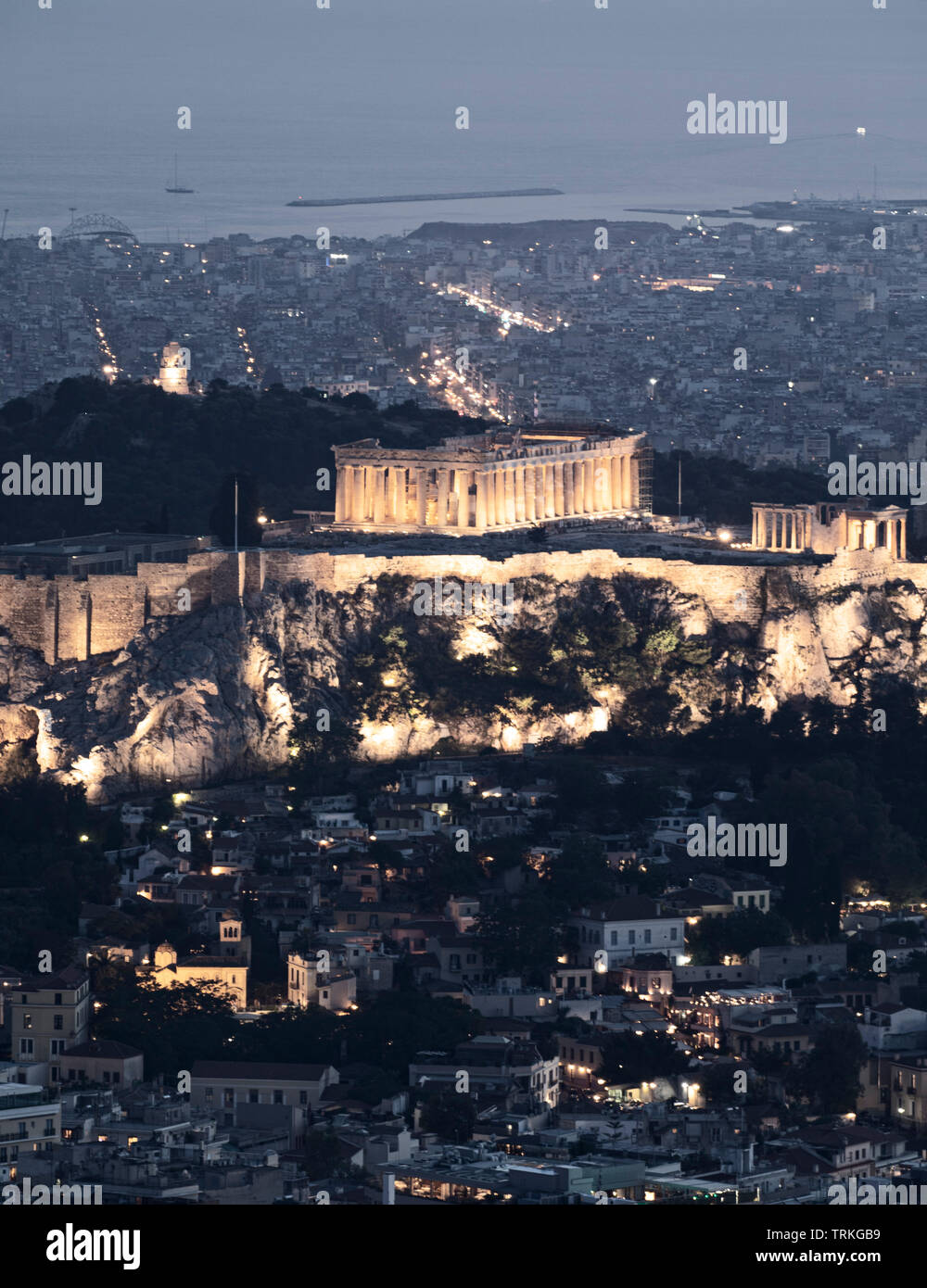 The Acropolis rises above the city of Athens, Greece. Stock Photo