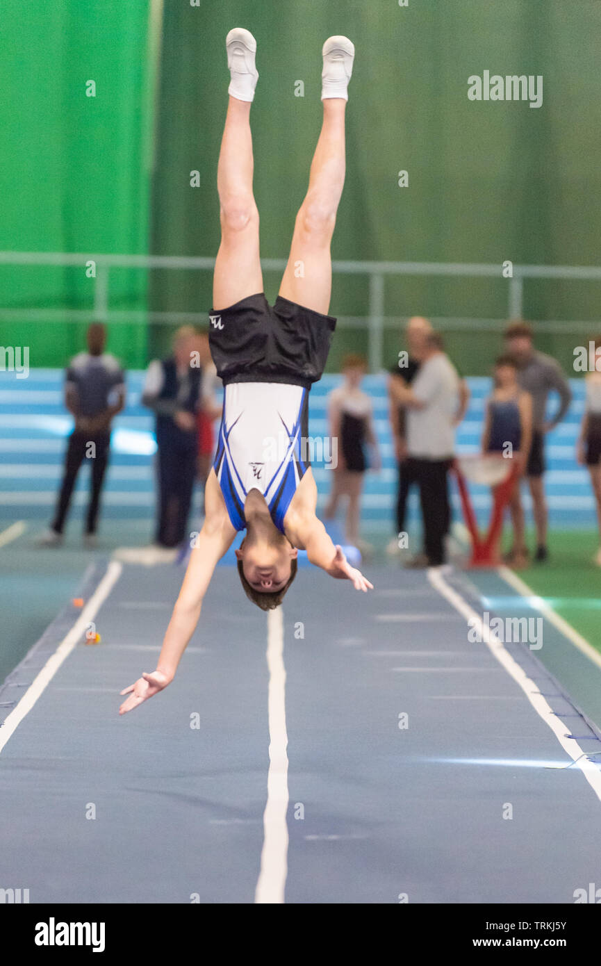 Sheffield, England, UK. 1 June 2019. Ethan Spencer of Warrington Gymnastics Club in action during Spring Series 2 at the English Institute of Sport, Sheffield, UK. Stock Photo