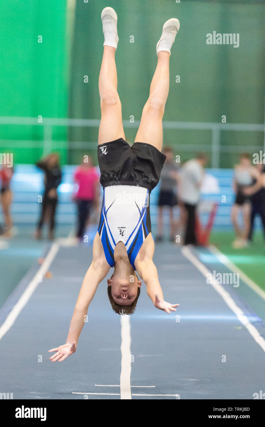 Sheffield, England, UK. 1 June 2019. Ethan Spencer of Warrington Gymnastics Club in action during Spring Series 2 at the English Institute of Sport, Sheffield, UK. Stock Photo
