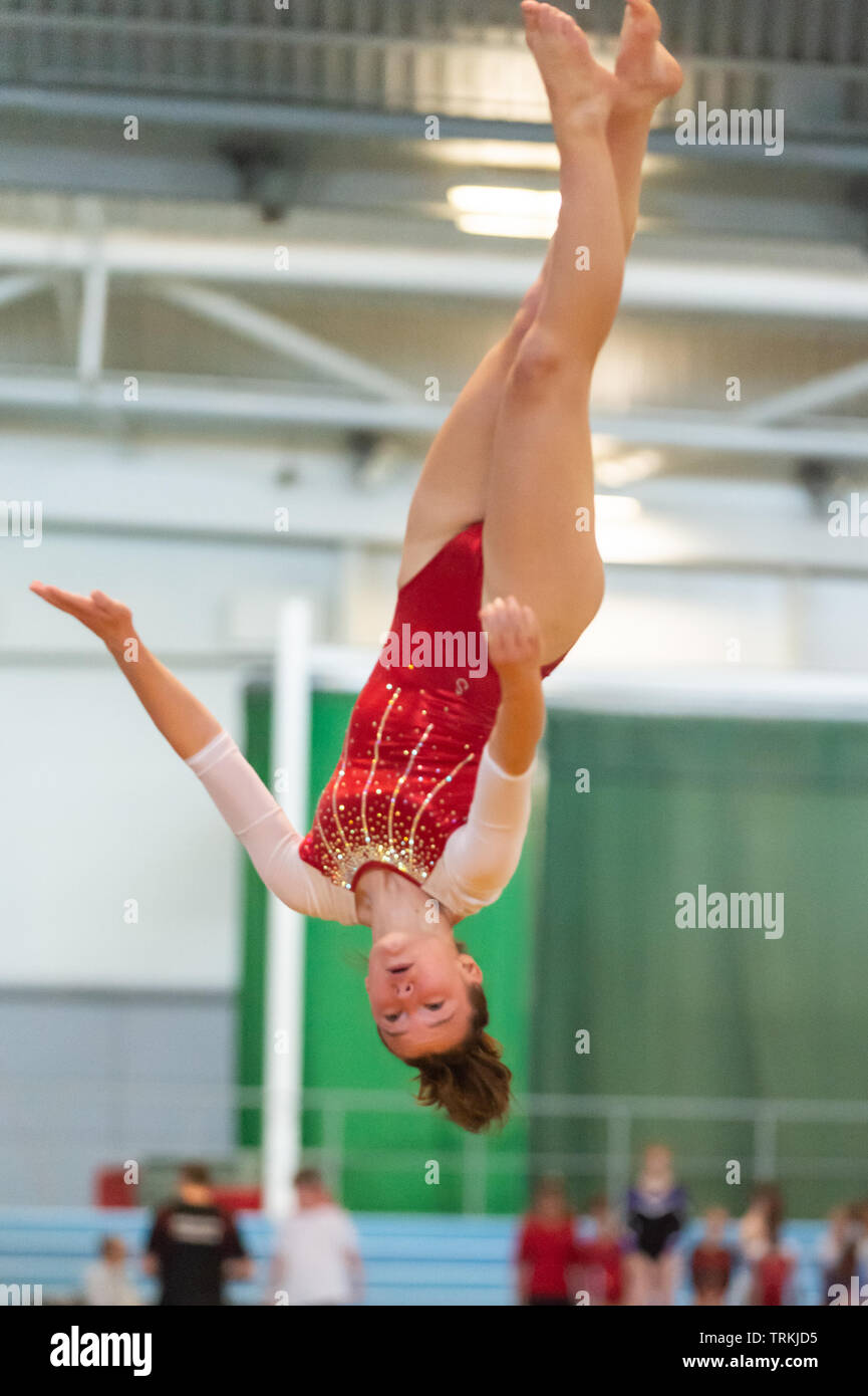 Sheffield, England, UK. 1 June 2019. Skye McNicol of Dynamite Gymnastics  Club in action during Spring Series 2 at the English Institute of Sport,  Sheffield, UK Stock Photo - Alamy