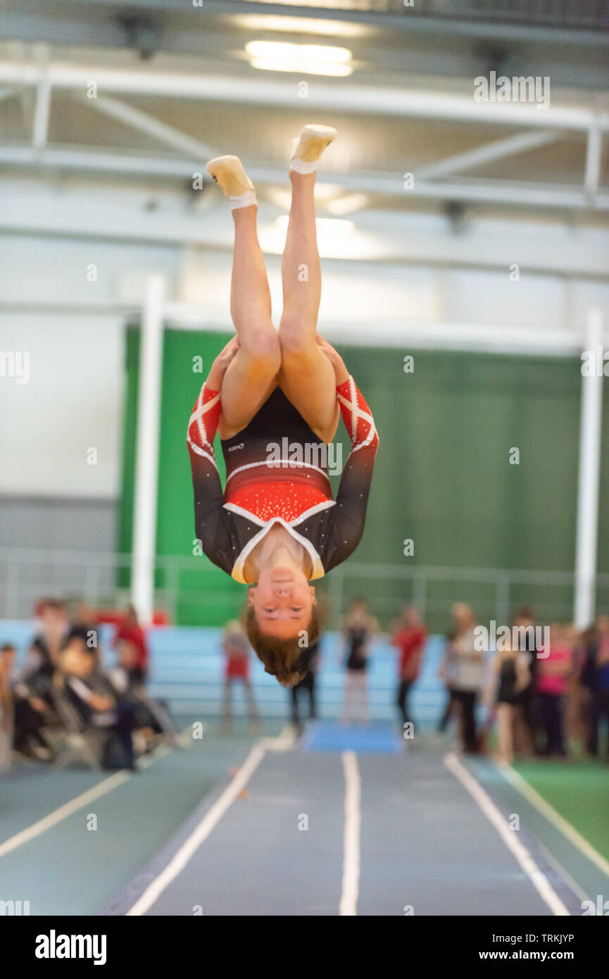 Sheffield, England, UK. 1 June 2019. Tia Barrett of Durham City Gymnastics Club in action during Spring Series 2 at the English Institute of Sport, Sheffield, UK. Stock Photo