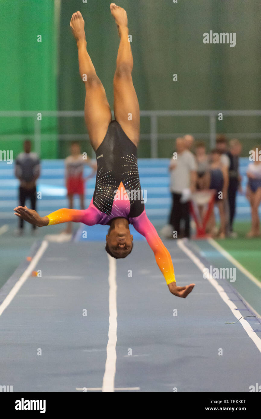 Sheffield, England, UK. 1 June 2019. Hope Sutherland from City of Birmingham Gymnastics Club in action during Spring Series 2 at the English Institute of Sport, Sheffield, UK. Stock Photo