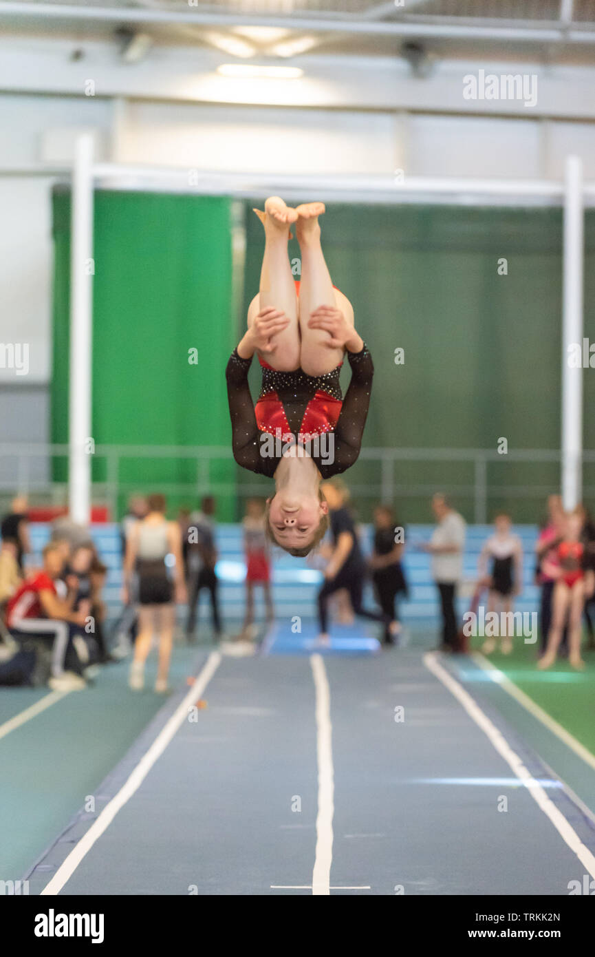 Sheffield, England, UK. 1 June 2019. Grace Neeson of Dynamite Gymnastics Club in action during Spring Series 2 at the English Institute of Sport, Sheffield, UK. Stock Photo