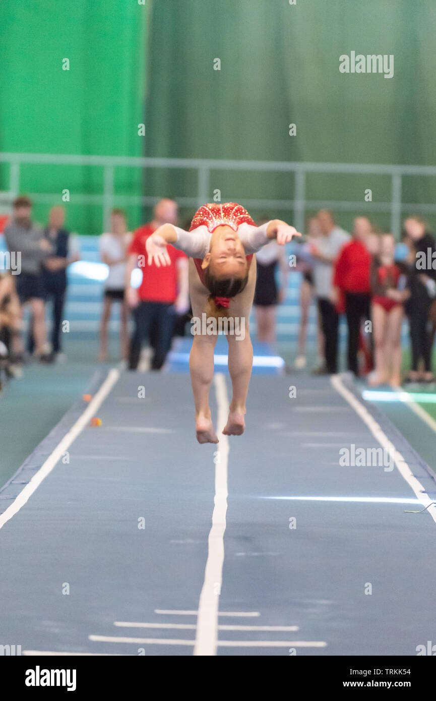 Sheffield, England, UK. 1 June 2019. Gabriella Miles of Milton Keynes Gymnastics Club in action during Spring Series 2 at the English Institute of Sport, Sheffield, UK. Stock Photo