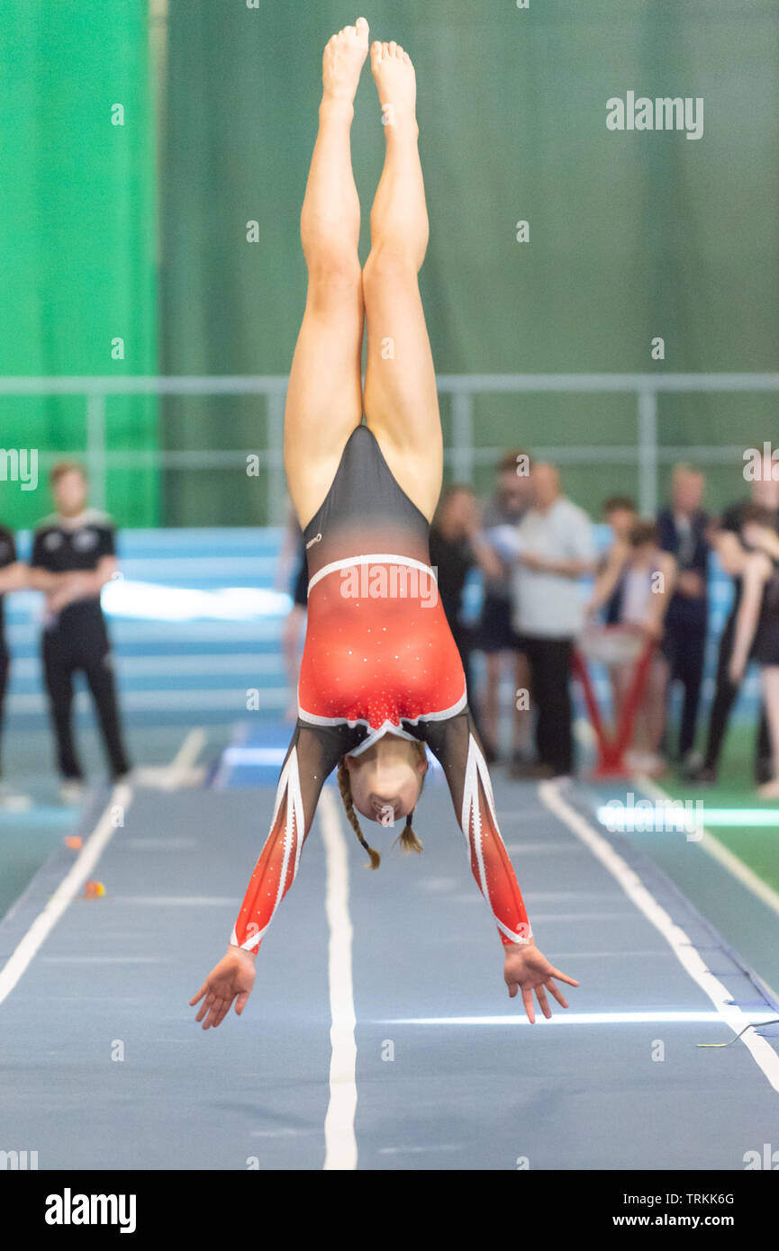 Sheffield, England, UK. 1 June 2019. Lucy Aston of Durham City Gymnastics Club in action during Spring Series 2 at the English Institute of Sport, Sheffield, UK. Stock Photo