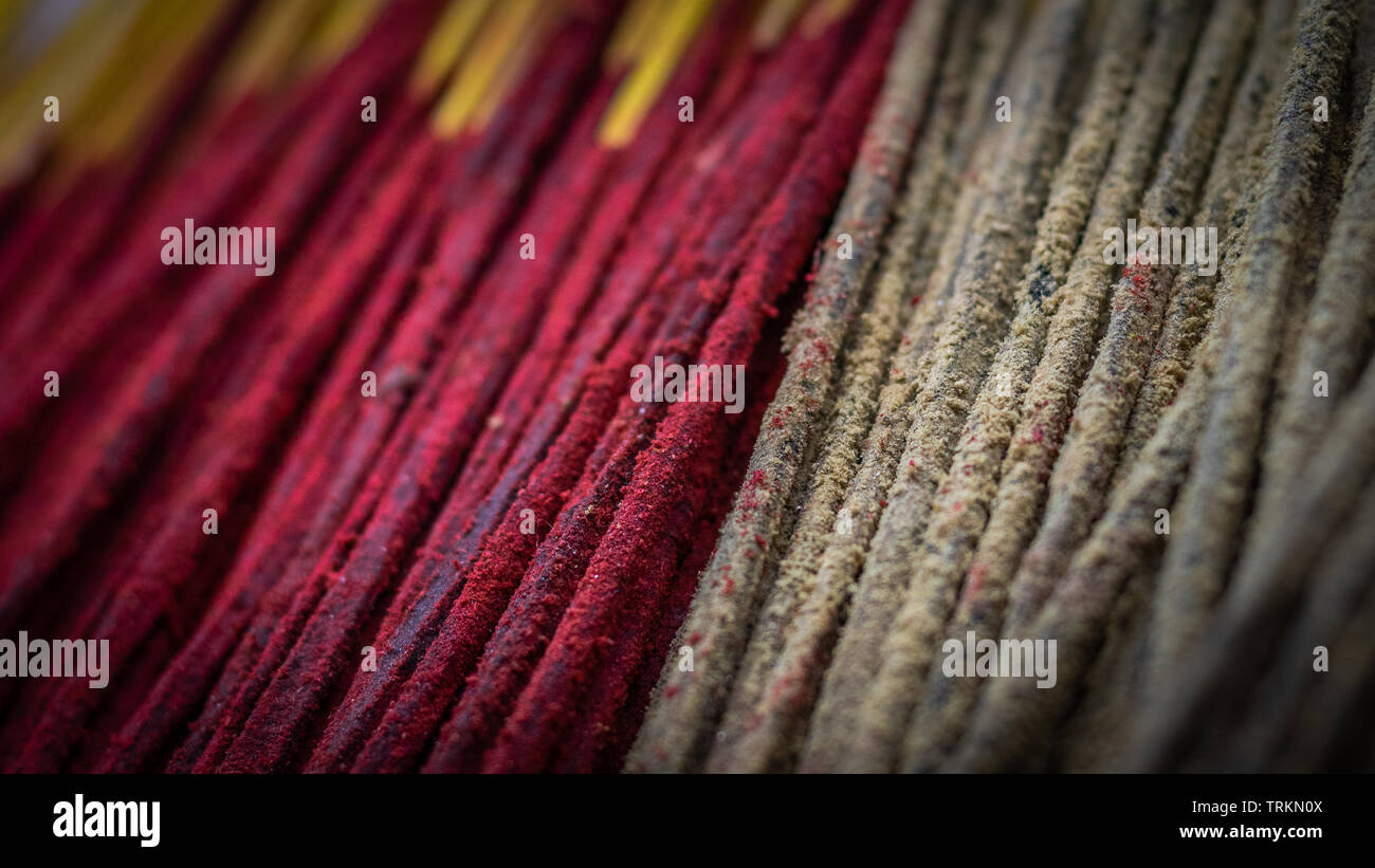 Bunch of incense or josh stick with red and brown color Stock Photo