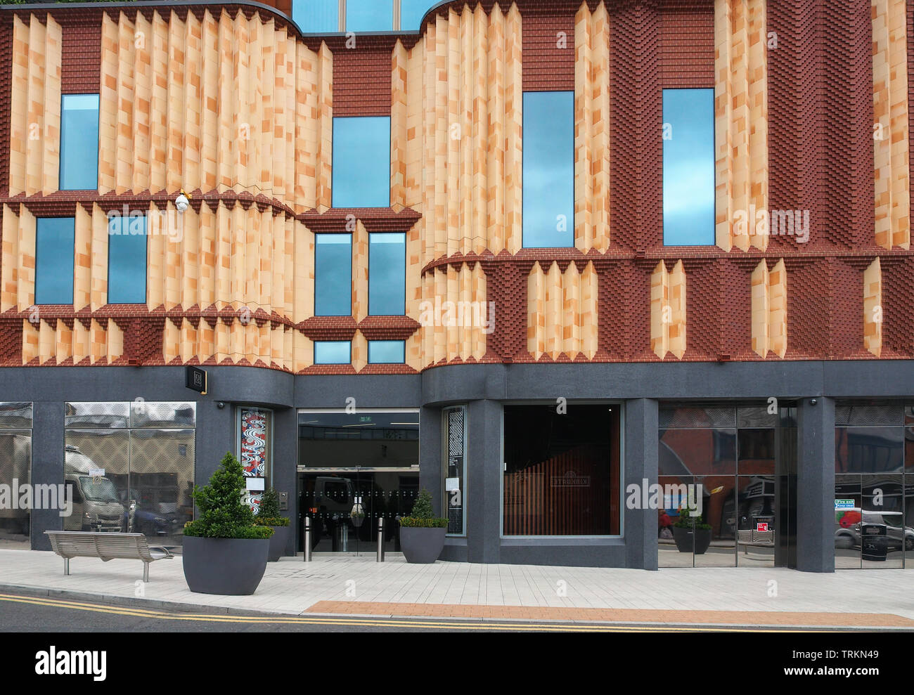 Modern architecture of the ISSHO restaurant in Victoria Gate centre, Leeds, Yorkshire, England, UK. Stock Photo