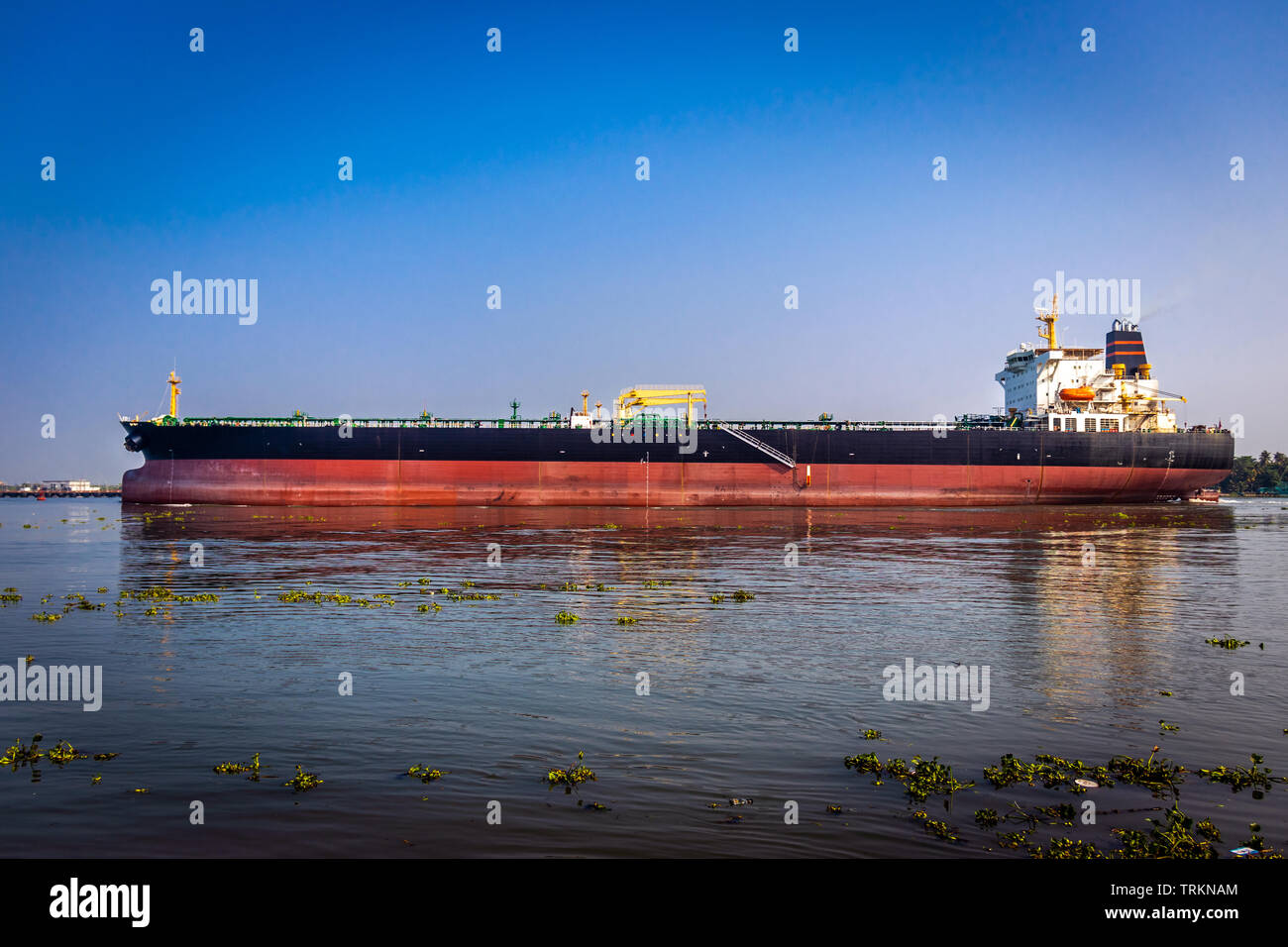 Huge cargo Ship in the sea crossing kochi cost at kerala india Stock