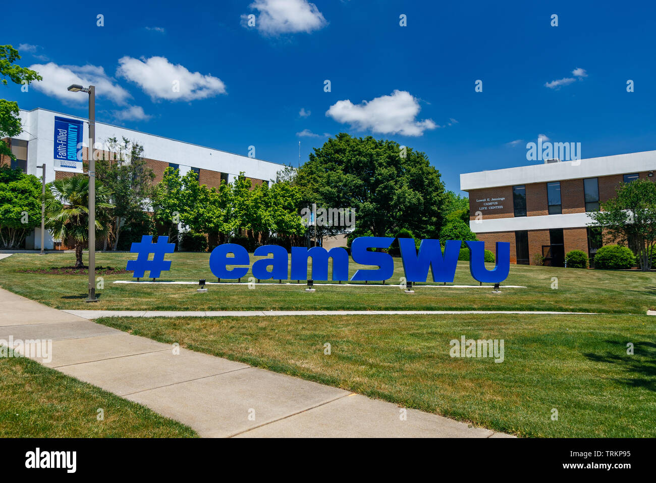 CENTRAL, SC, USA - MAY 2:Rickman Library and Jennings Campus Life Center on May 2, 2019 at Southern Wesleyan University in Central, South Carolina. Stock Photo