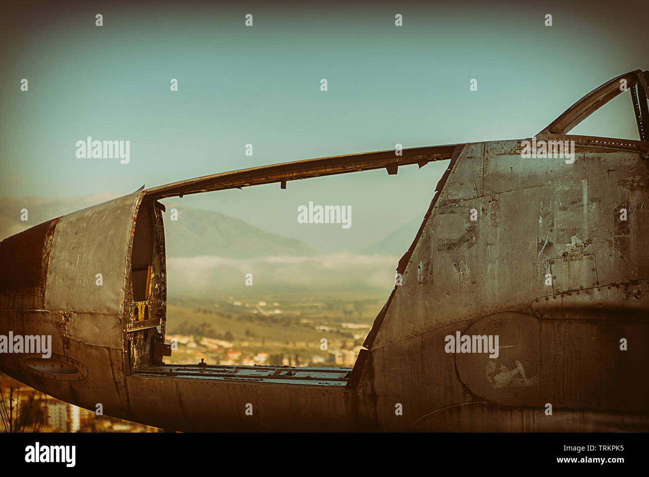 old airplane of the American air force abandoned in the citadel, gjirokastra Stock Photo