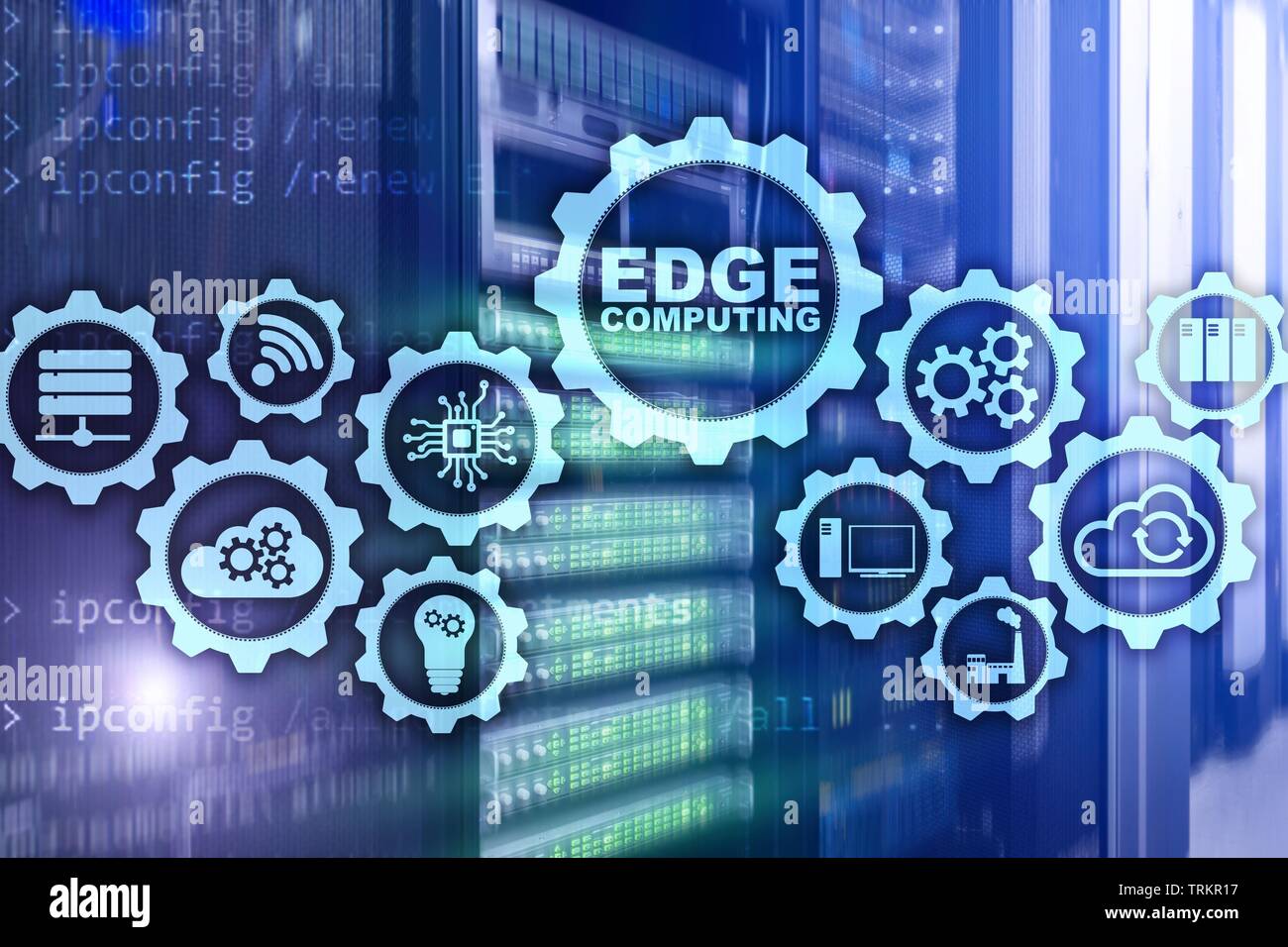 EDGE COMPUTING on modern server room background. Information technology ...