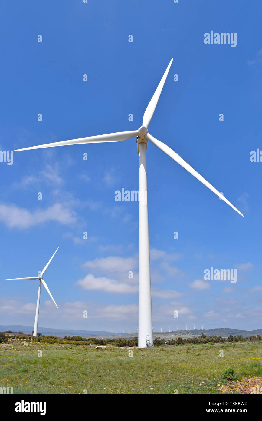 Wind energy fans in the province of Teruel Spain Stock Photo - Alamy