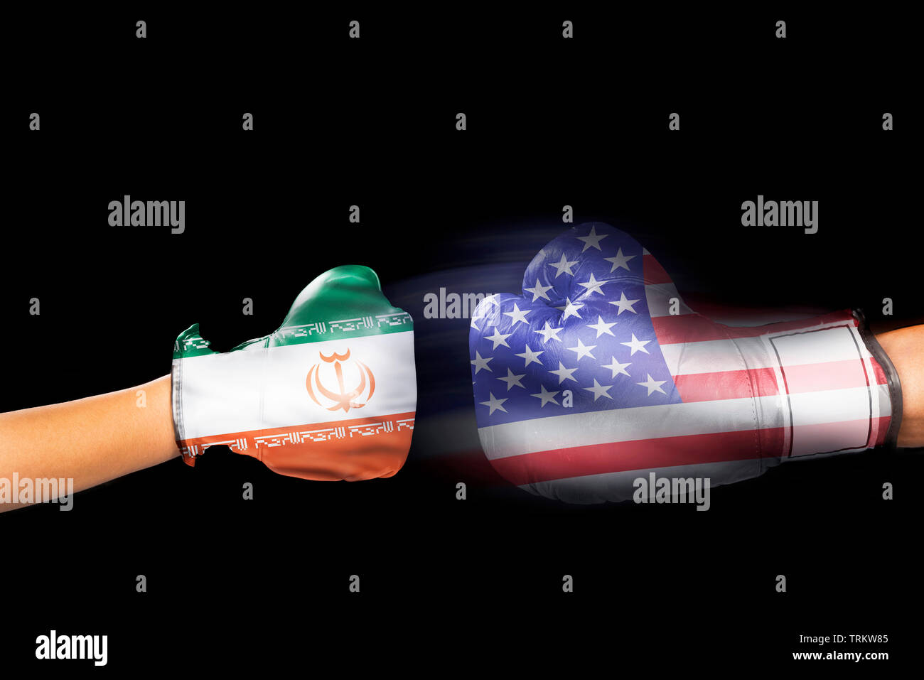 Iran vs America with boxing gloves with room for your type. Stock Photo