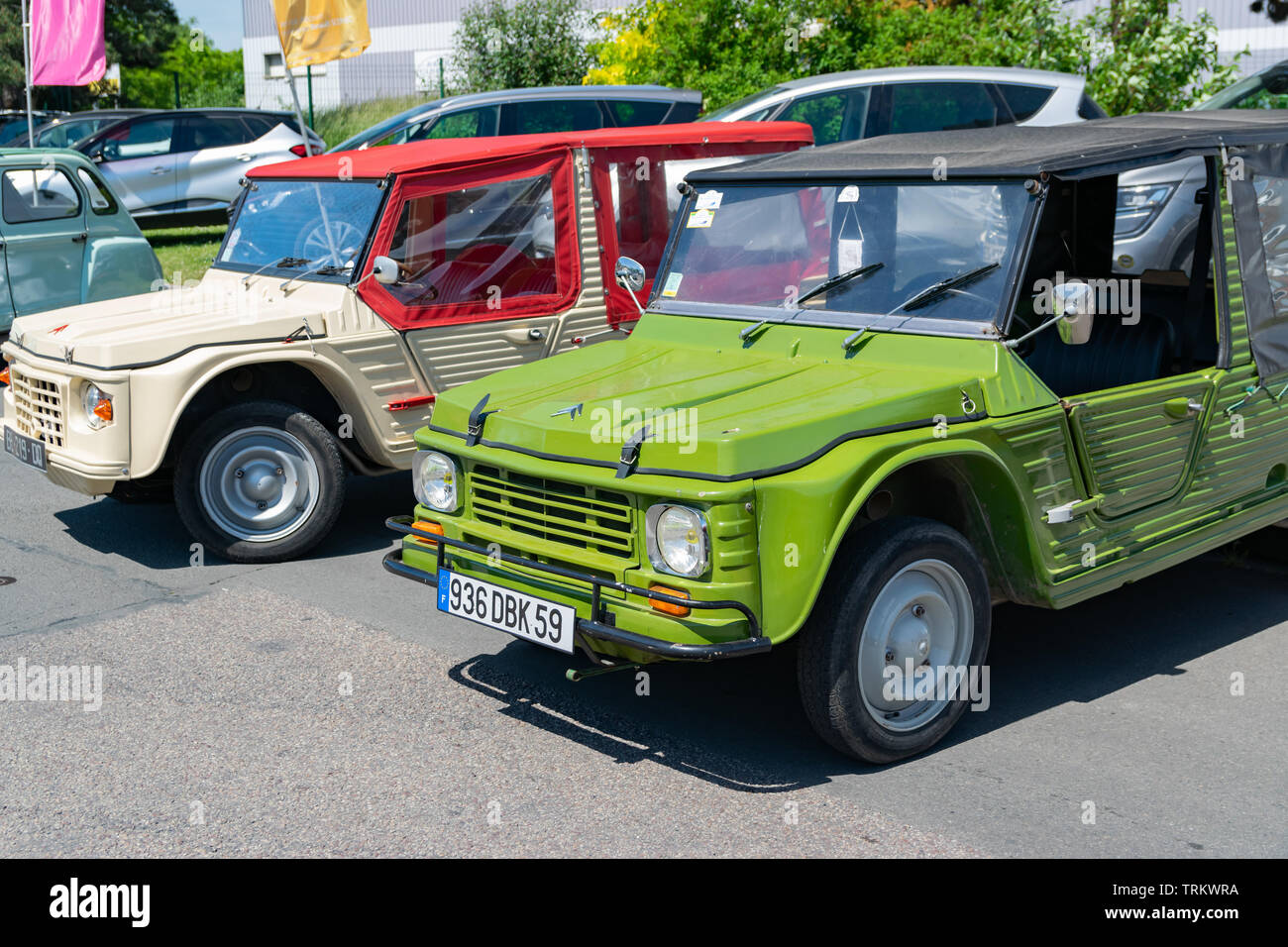 Wattrelos,FRANCE-June 02,2019: view of the Citroën Méhari,car exhibited at the 7th Retro Car Festival at the Renault Wattrelos ZI Martinoire. Stock Photo