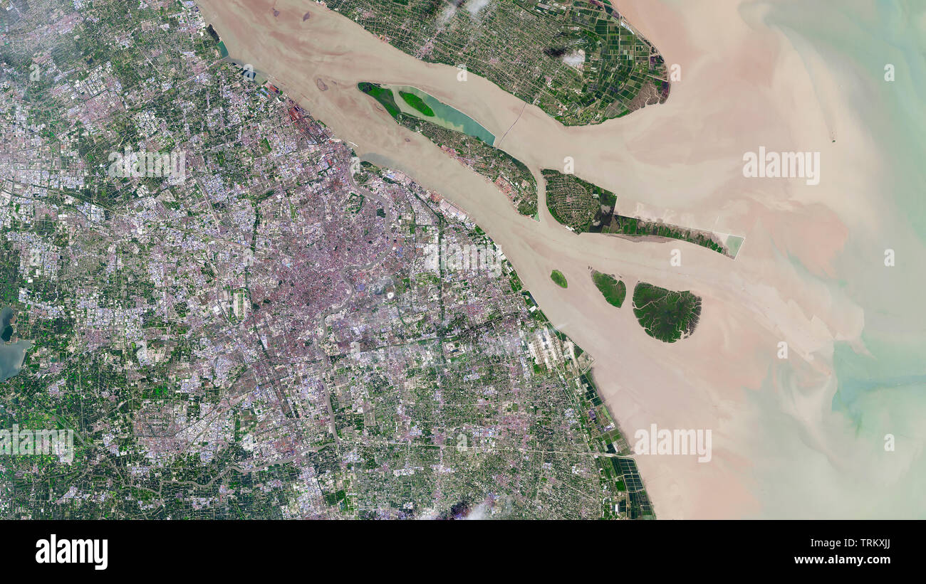 Aerial of Shanghai, China, Yangtze River Delta Stock Photo