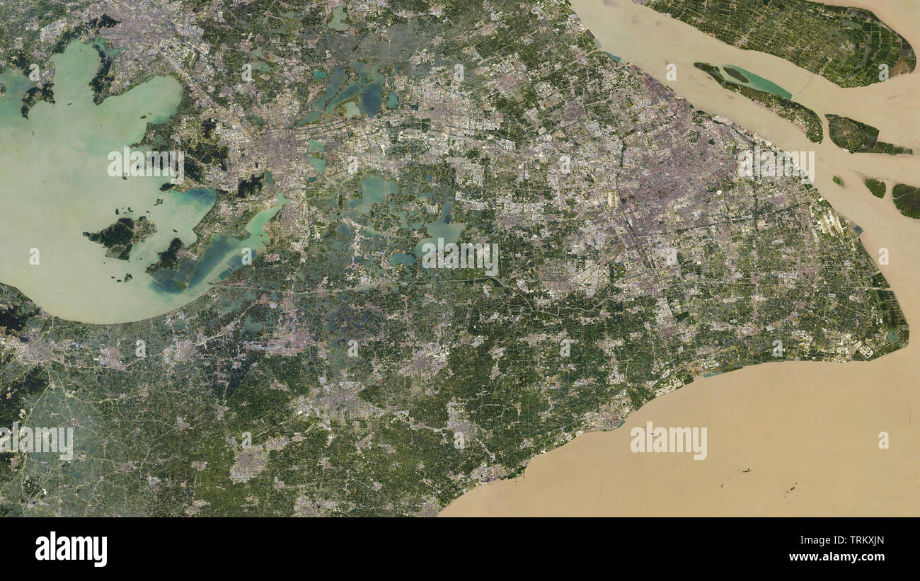 Aerial of Shanghai, China, Yangtze River Delta Stock Photo