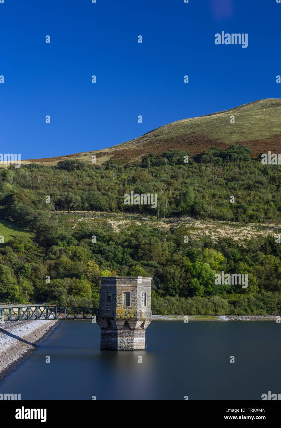 Talybont resevoir pump house, Talybont, Wales, UK, long exposure Stock