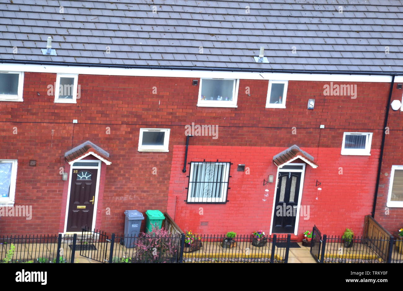 Overhead view of terraced houses in Brunswick, South Manchester Stock
