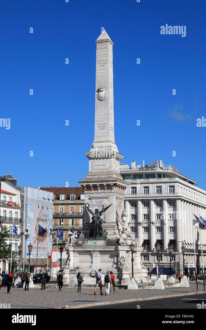 Portugal, Lisbon, Baixa, Praca dos Restauradores, Obelisk Stock Photo ...