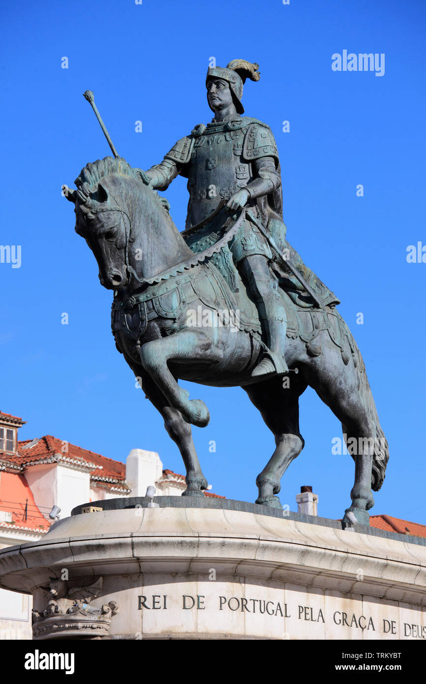 Portugal, Lisbon, Baixa, Praca da Figueira, King Joao I, statue, Stock Photo