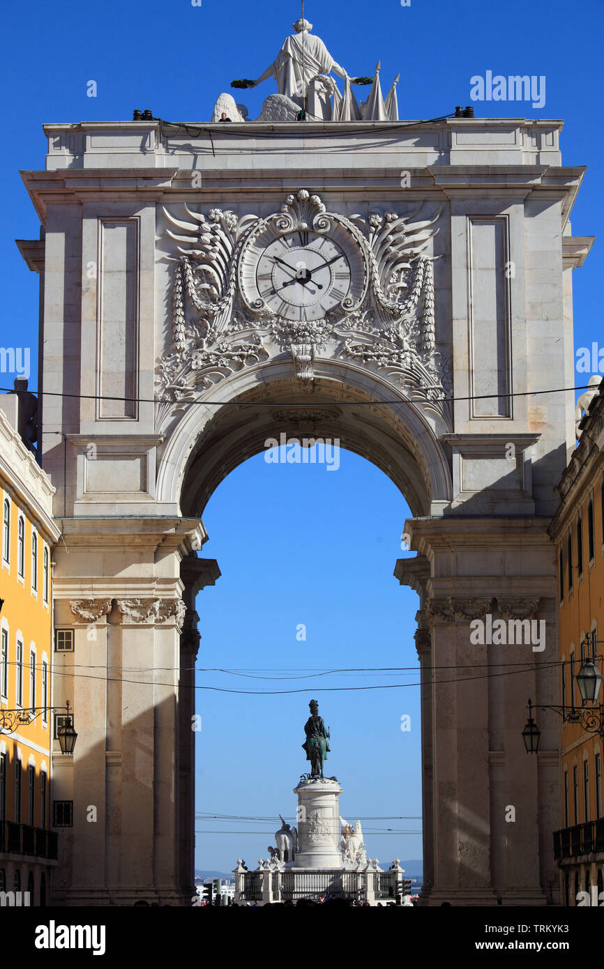 Portugal, Lisbon, Baixa, Praca do Comercio, Terreiro do Paco, Arco da Rua Augusta, Stock Photo