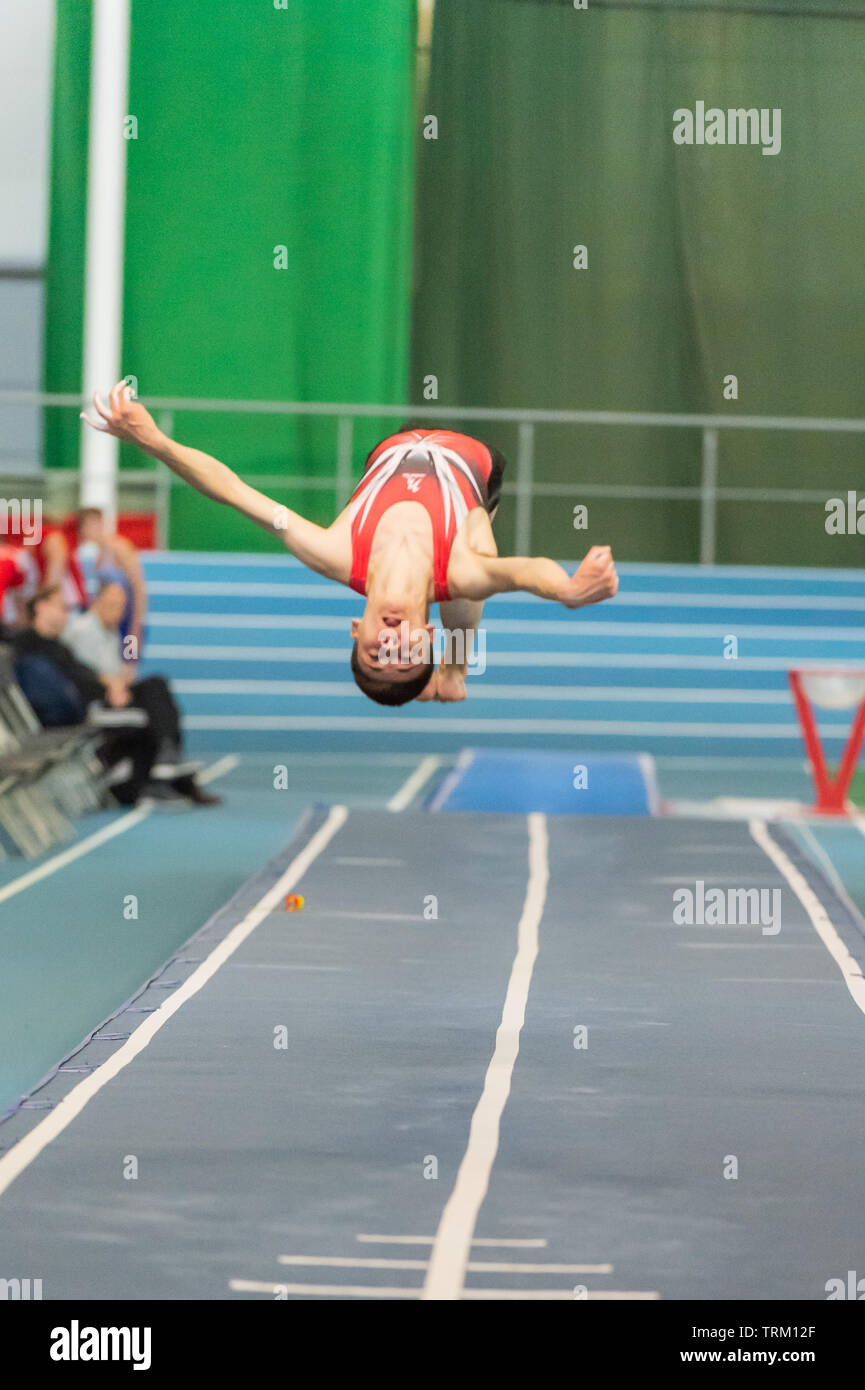 Trampoline and tumbling gymnastics spring event series 2 hires stock