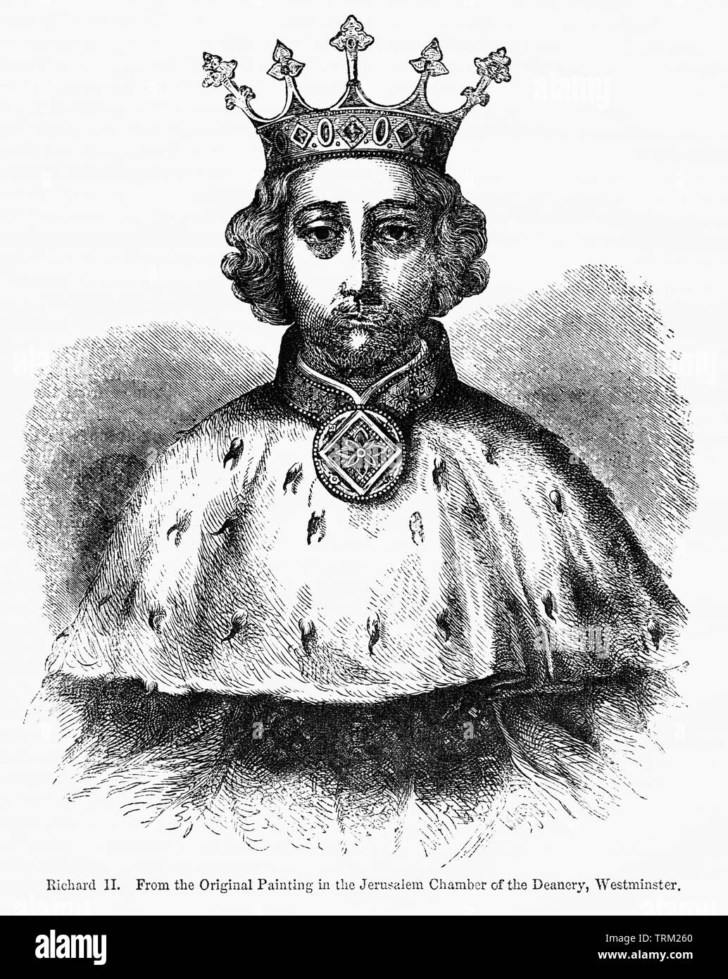 Richard II, King of England 1377-99, From the Original Painting in the Jerusalem Chamber of the Deanery, Westminster, Illustration from John Cassell's Illustrated History of England, Vol. I from the earliest period to the reign of Edward the Fourth, Cassell, Petter and Galpin, 1857 Stock Photo