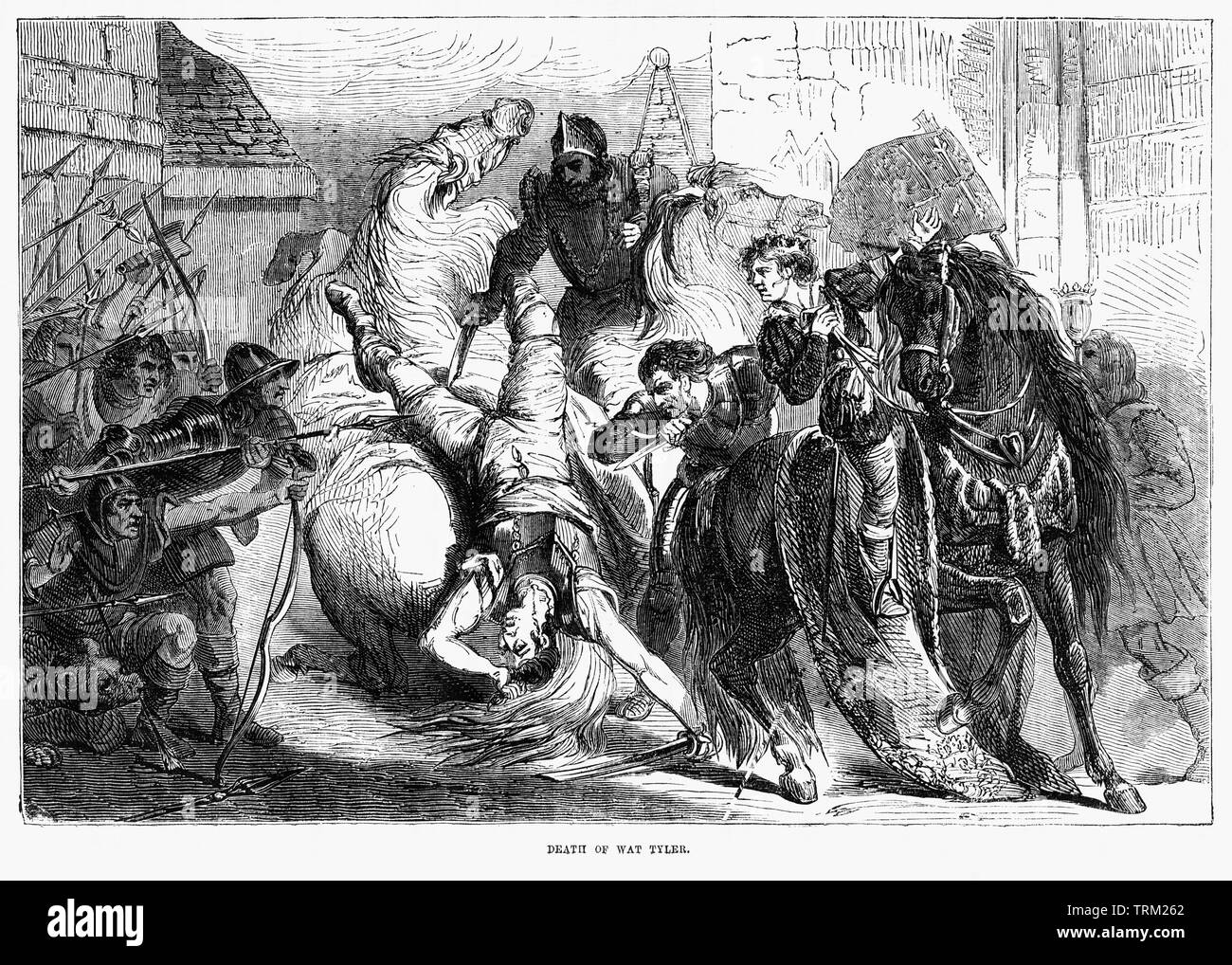 Death of Wat Tyler, Illustration from John Cassell's Illustrated History of England, Vol. I from the earliest period to the reign of Edward the Fourth, Cassell, Petter and Galpin, 1857 Stock Photo