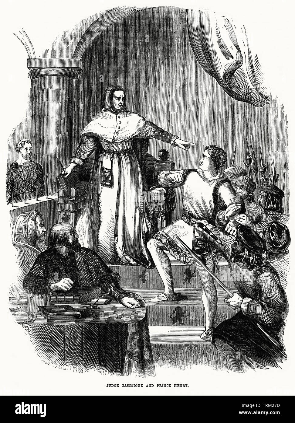 Judge Gascoigne and Prince Henry, Illustration from John Cassell's Illustrated History of England, Vol. I from the earliest period to the reign of Edward the Fourth, Cassell, Petter and Galpin, 1857 Stock Photo