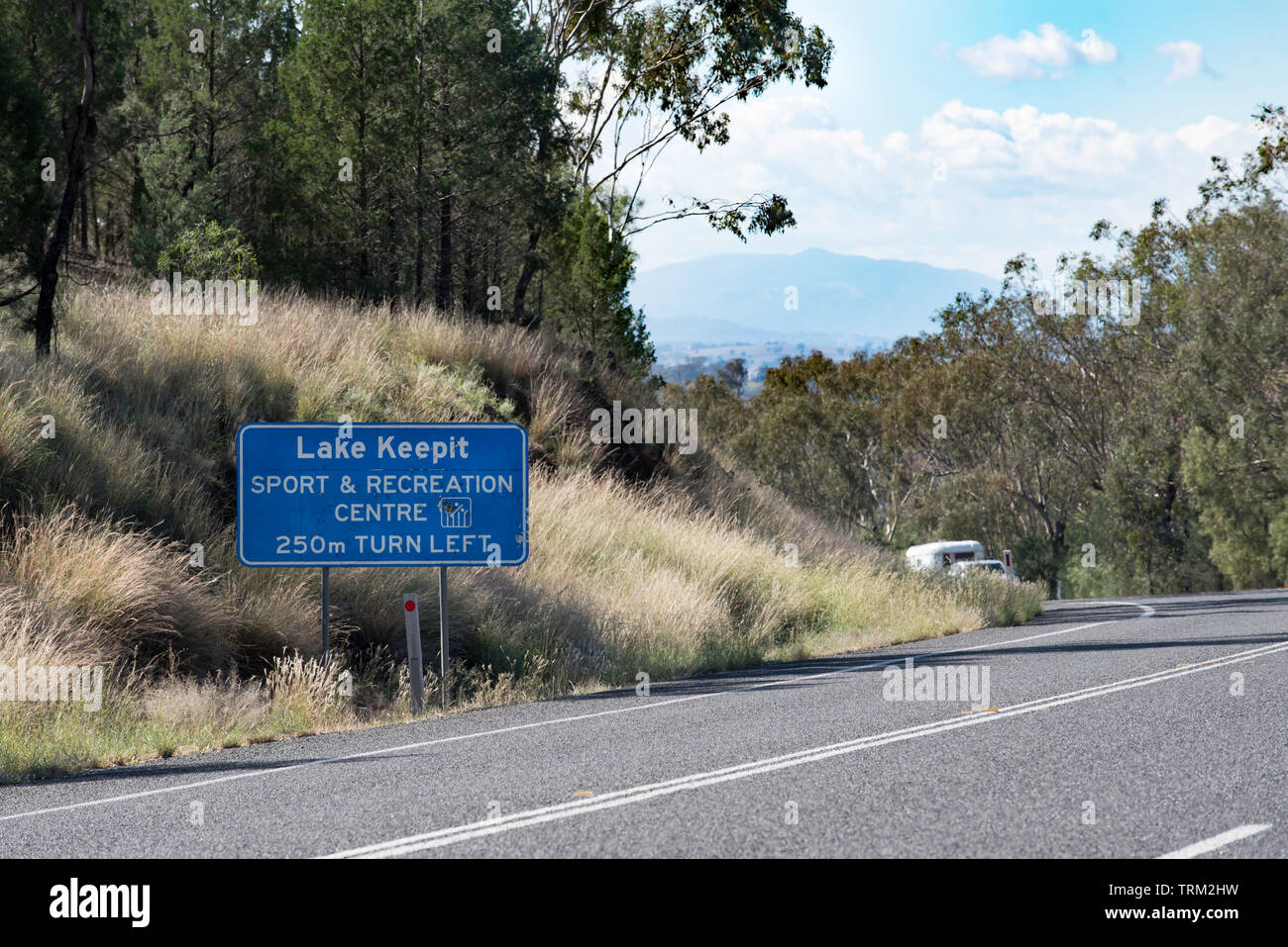 A Lake Keepit entry sign on the Oxley Highway approximately 30km from Gunnedah, New South Wales, Australia Stock Photo