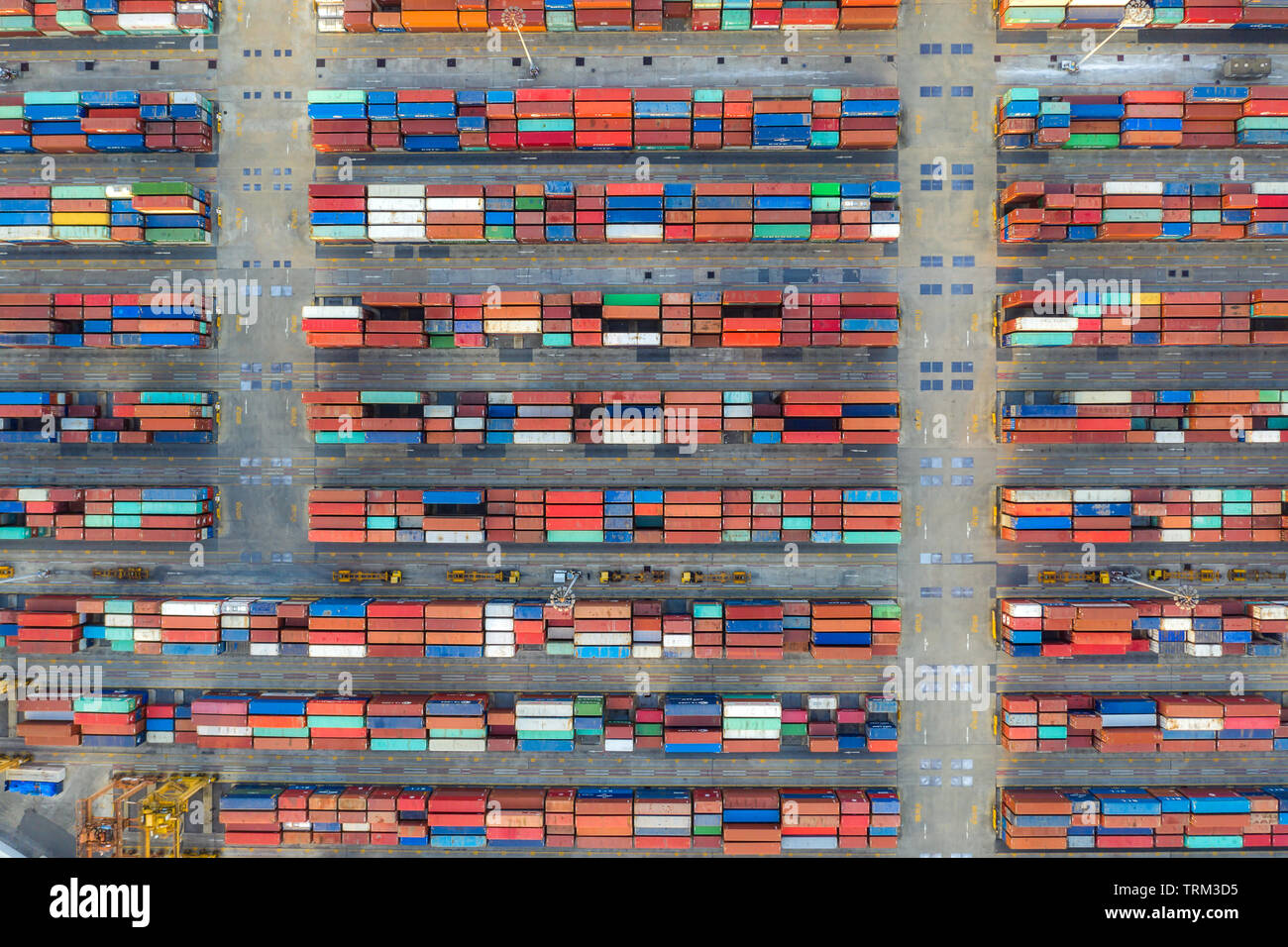 Aerial top view container cargo ship working. Business import export logistic and transportation of International by ship in the open sea. Stock Photo